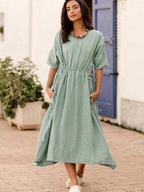 Magic Linen Pompeii Oversized 100% Linen Soft Green Midi Dress size XS/M